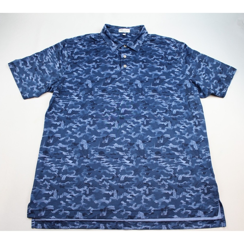 Peter Millar Men's Polo XL Summer Comfort All Over Print Blue Tropical Camo